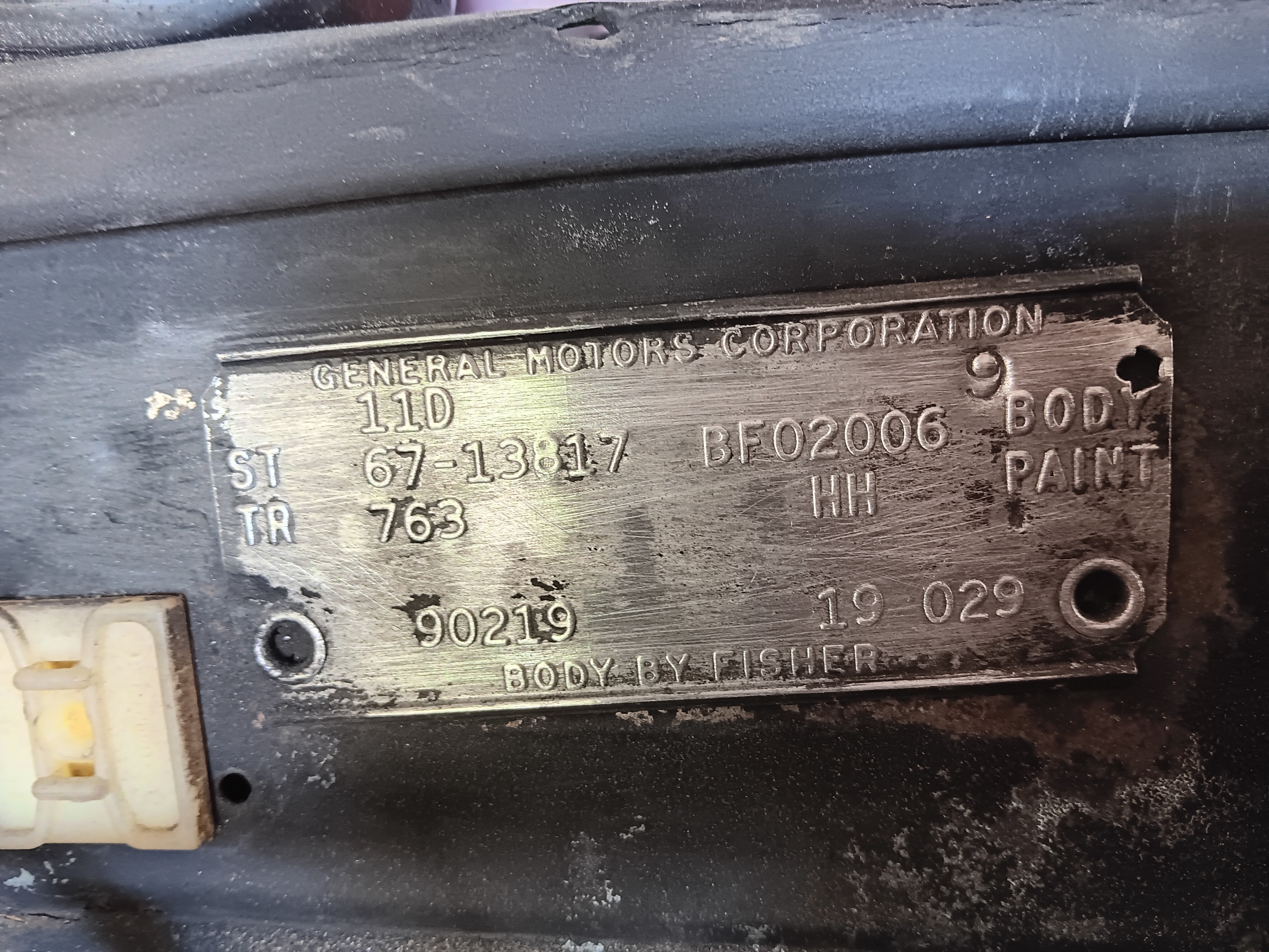 Chevelle Fisher Body identification tag